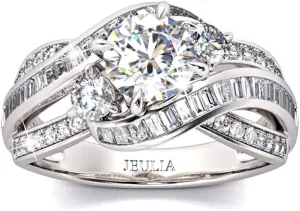 Jeulia Engagement Rings for Women Sterling Silver Three Stone Round Cut Intertwined Ring Cubic Zirconia Diamond Crossover Statement Ring Set Wedding Anniversary Promise Bridal Set with Gift Box