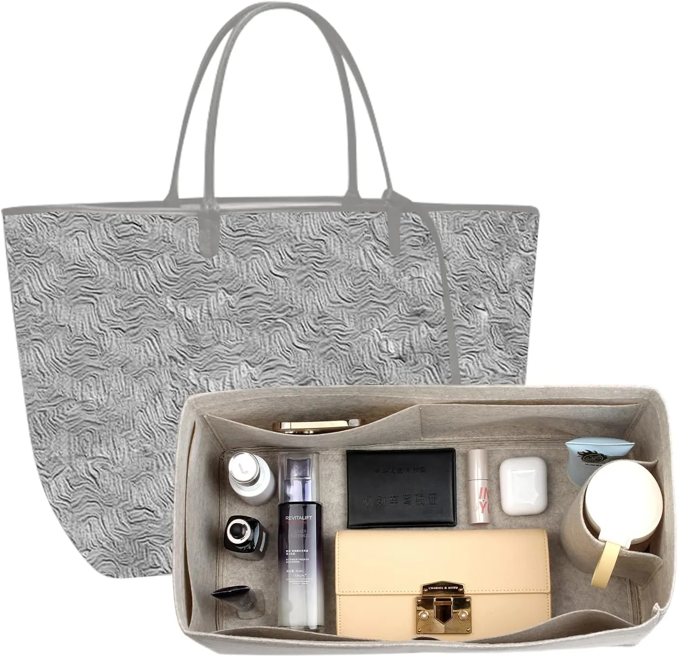 jiesinlov Felt Bag Organizer Insert for Handbags, Inner Bag Fit for Geya Large Tote (Gray-GM)