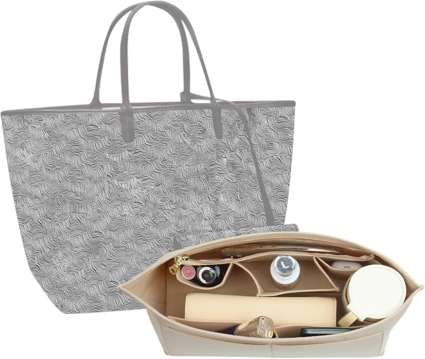 jiesinlov Felt Bag Organizer Insert for Handbags, Inner Bag Fit for Geya Small Tote (Beige)