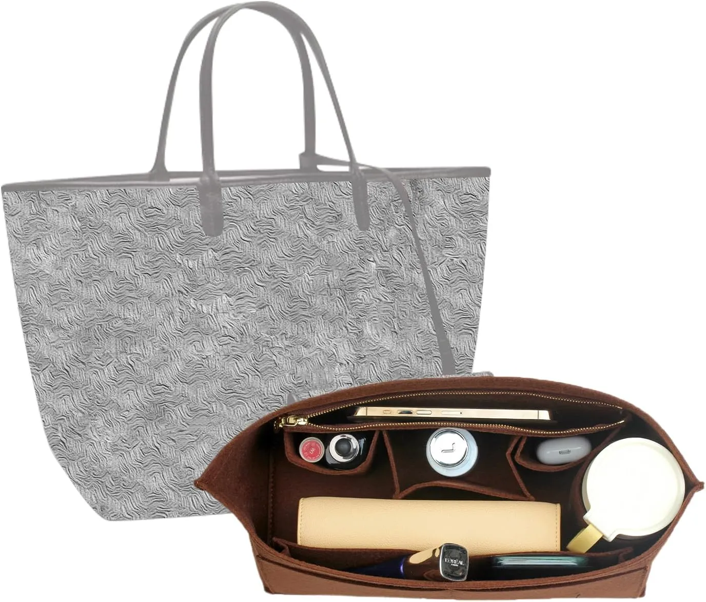 jiesinlov Felt Bag Organizer Insert for Handbags, Inner Bag Fit for Geya Small Tote (Coffee)