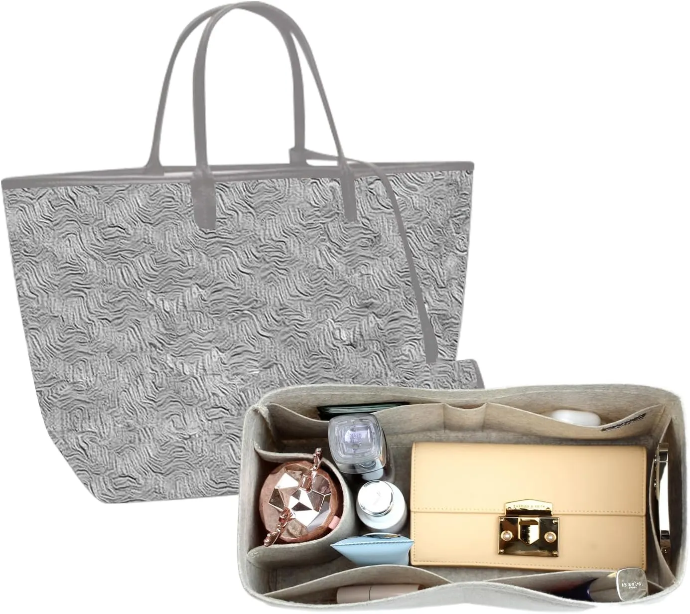 jiesinlov Felt Bag Organizer Insert for Handbags, Inner Bag Fit for Geya Small Tote (Gray-PM)
