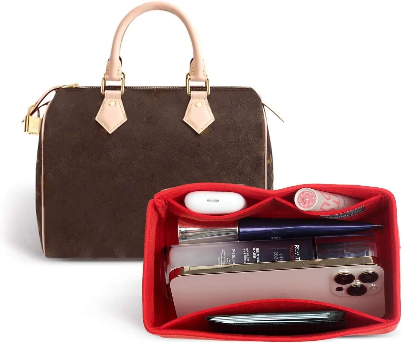 jiesinlov Purse Organizer Insert for Handbags,Felt Bag Organizers Compatible with Speedy 20(Red-20 SPD)