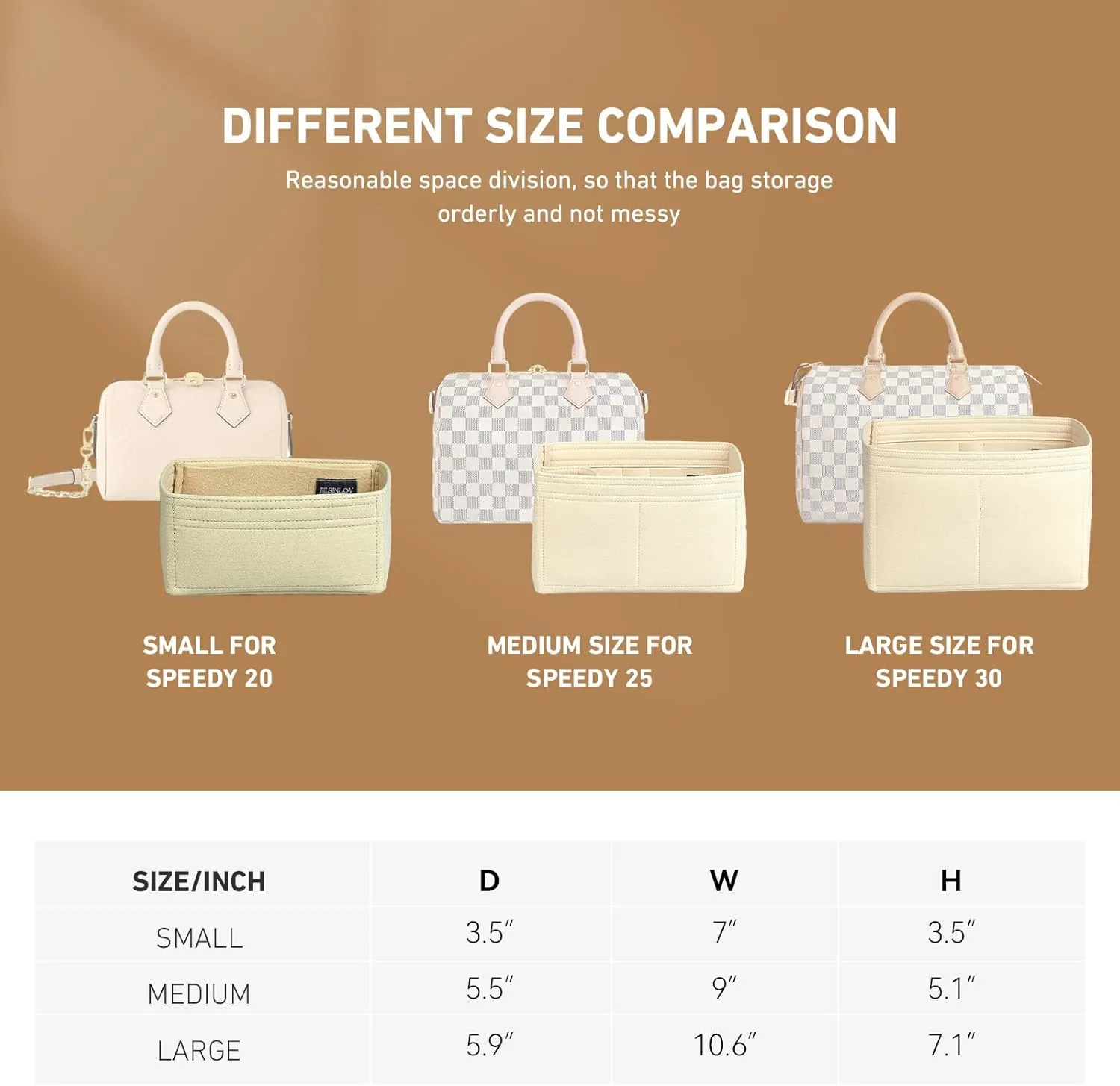 jiesinlov Purse Organizer Insert for Handbags,Felt Bag Organizers Compatible with Speedy 25(Beige-25 SPD)