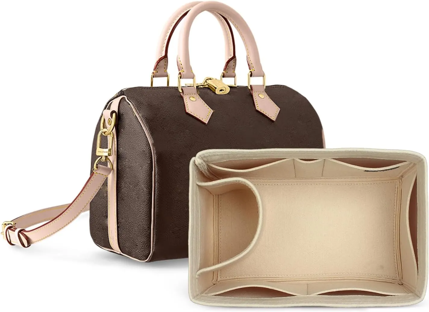 jiesinlov Purse Organizer Insert for Handbags,Felt Bag Organizers Compatible with Speedy 25(Beige-25 SPD)