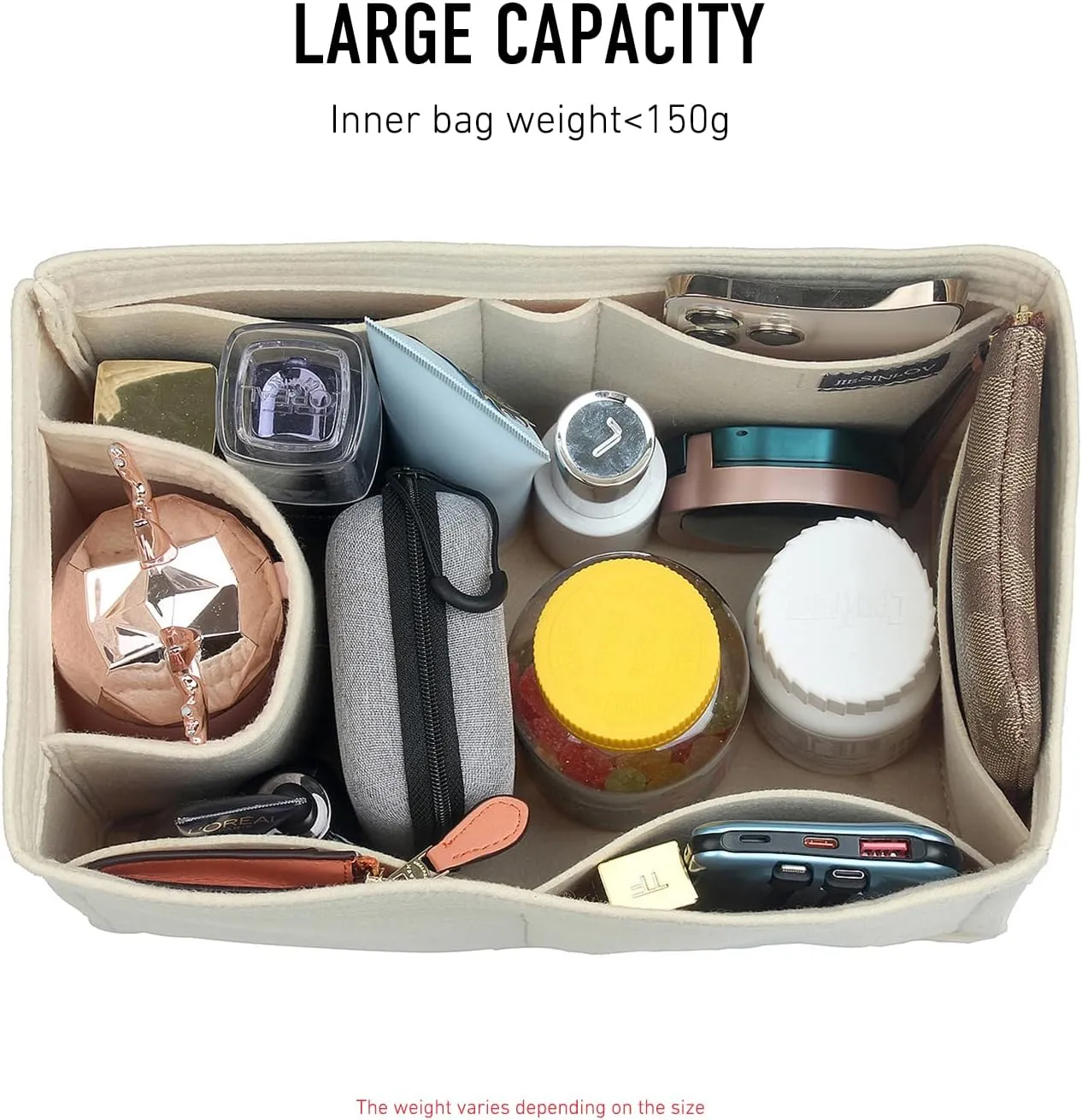 jiesinlov Purse Organizer Insert for Handbags,Felt Bag Organizers Compatible with Speedy 30(Beige-30 SPD)