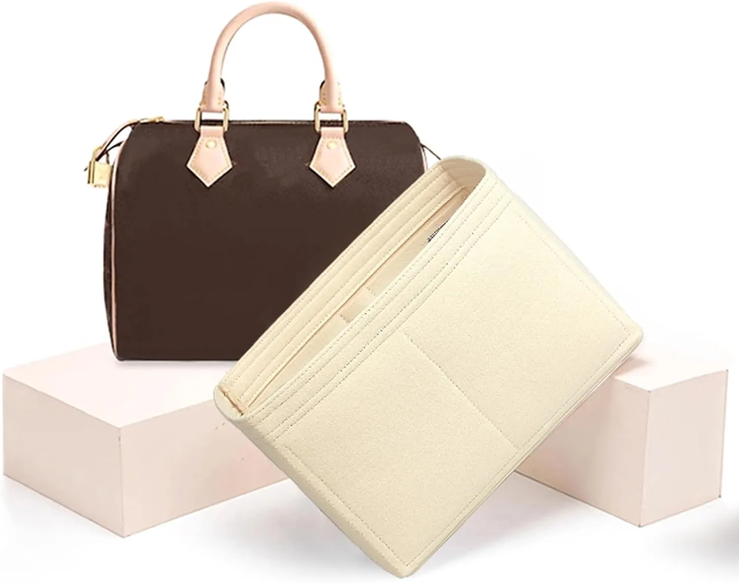 jiesinlov Purse Organizer Insert for Handbags,Felt Bag Organizers Compatible with Speedy 30(Beige-30 SPD)