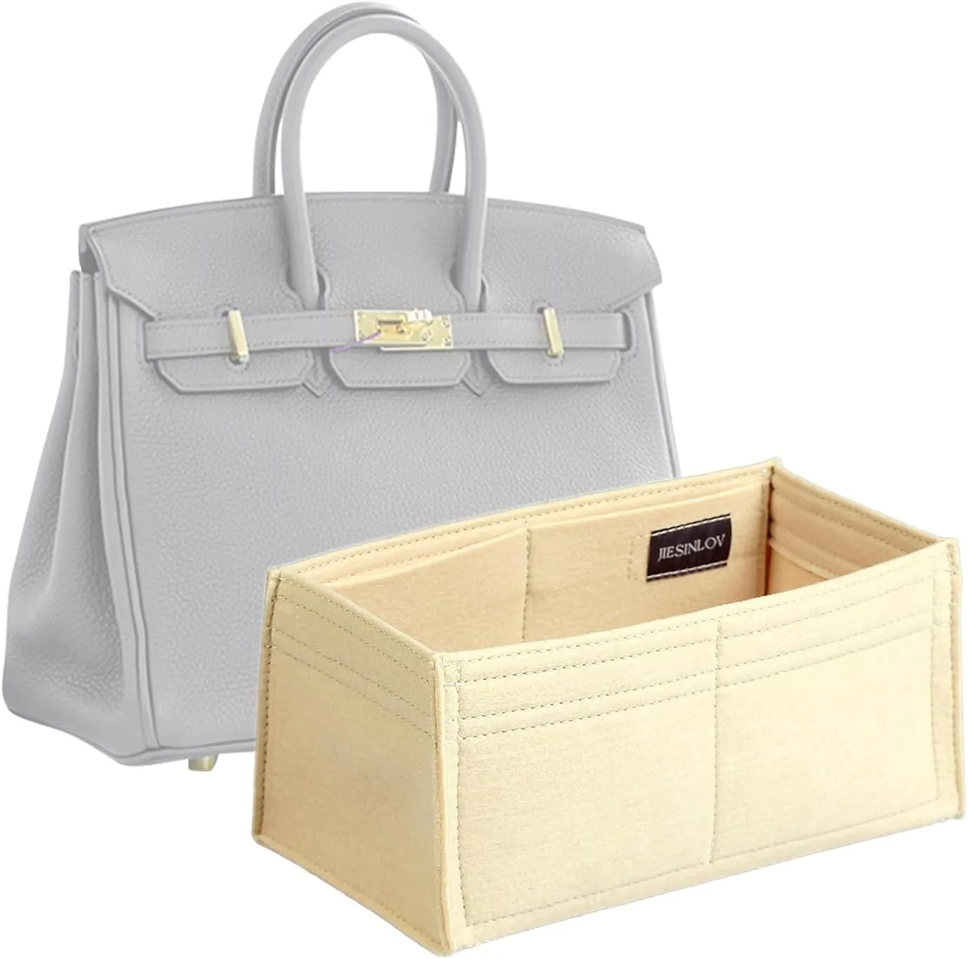 jiesinlov Purse Organizer Insert for Handbags,Felt Bag Organizers Fit Birkin 25 (Beige-25)