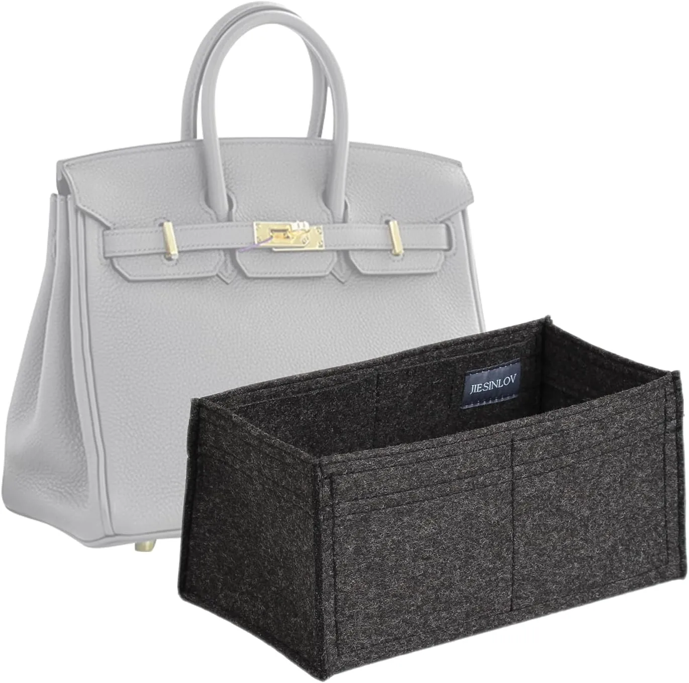 jiesinlov Purse Organizer Insert for Handbags,Felt Bag Organizers Fit Birkin 25 (Black-25)