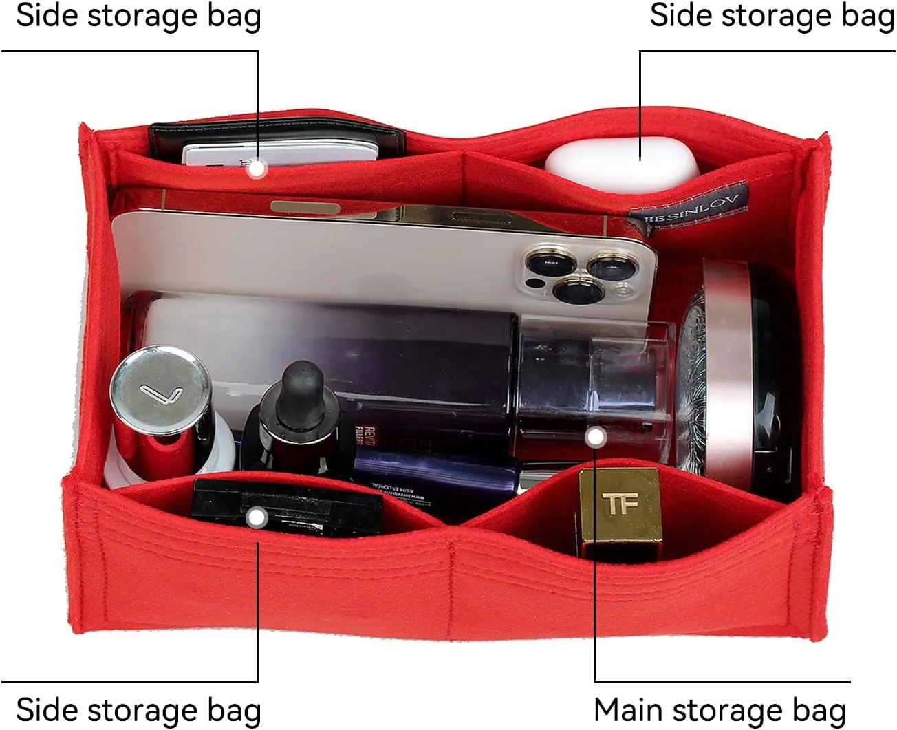 jiesinlov Purse Organizer Insert for Handbags,Felt Bag Organizers Fit Birkin 25 (Red-25)