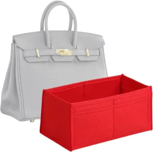 jiesinlov Purse Organizer Insert for Handbags,Felt Bag Organizers Fit Birkin 25 (Red-25)