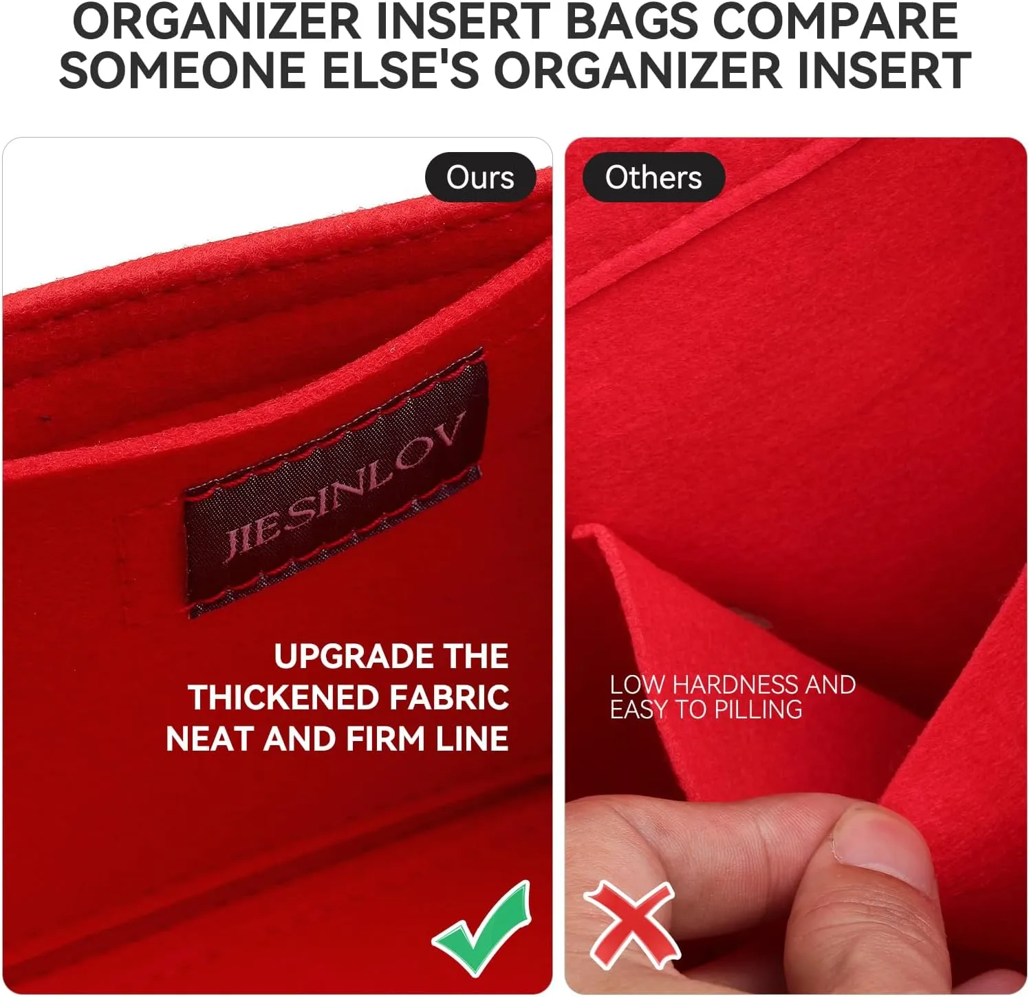 jiesinlov Purse Organizer Insert for Handbags,Felt Bag Organizers Fit Birkin 25 (Red-25)