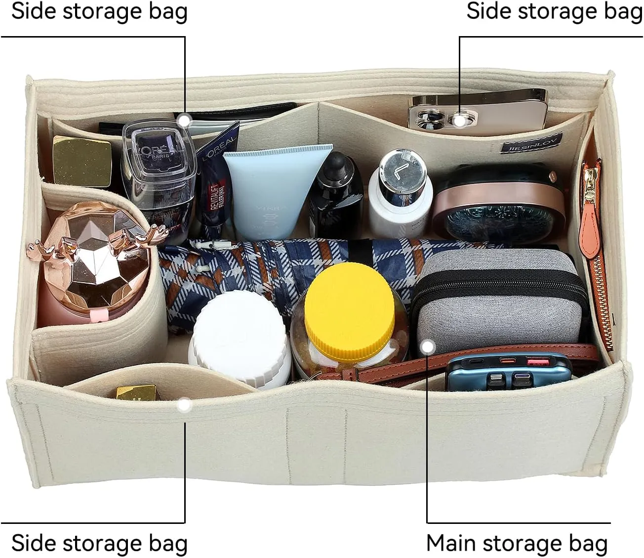 jiesinlov Purse Organizer Insert for Handbags,Felt Bag Organizers Fit Birkin 35 (Beige-35)