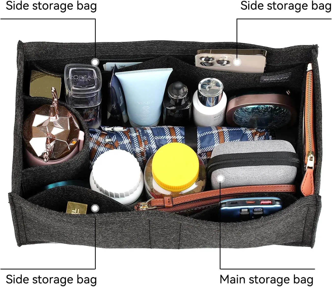 jiesinlov Purse Organizer Insert for Handbags,Felt Bag Organizers Fit Birkin 35 (Black-35)