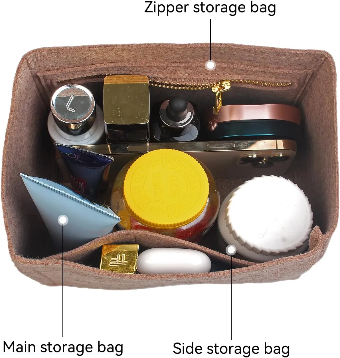 jiesinlov Purse Organizer Insert for Handbags,Felt Bag Organizers Fit Picotin 18 (Oatmeal-18)