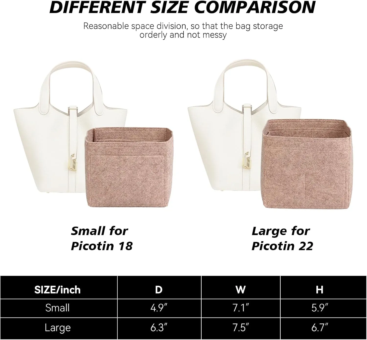 jiesinlov Purse Organizer Insert for Handbags,Felt Bag Organizers Fit Picotin 18 (Oatmeal-18)