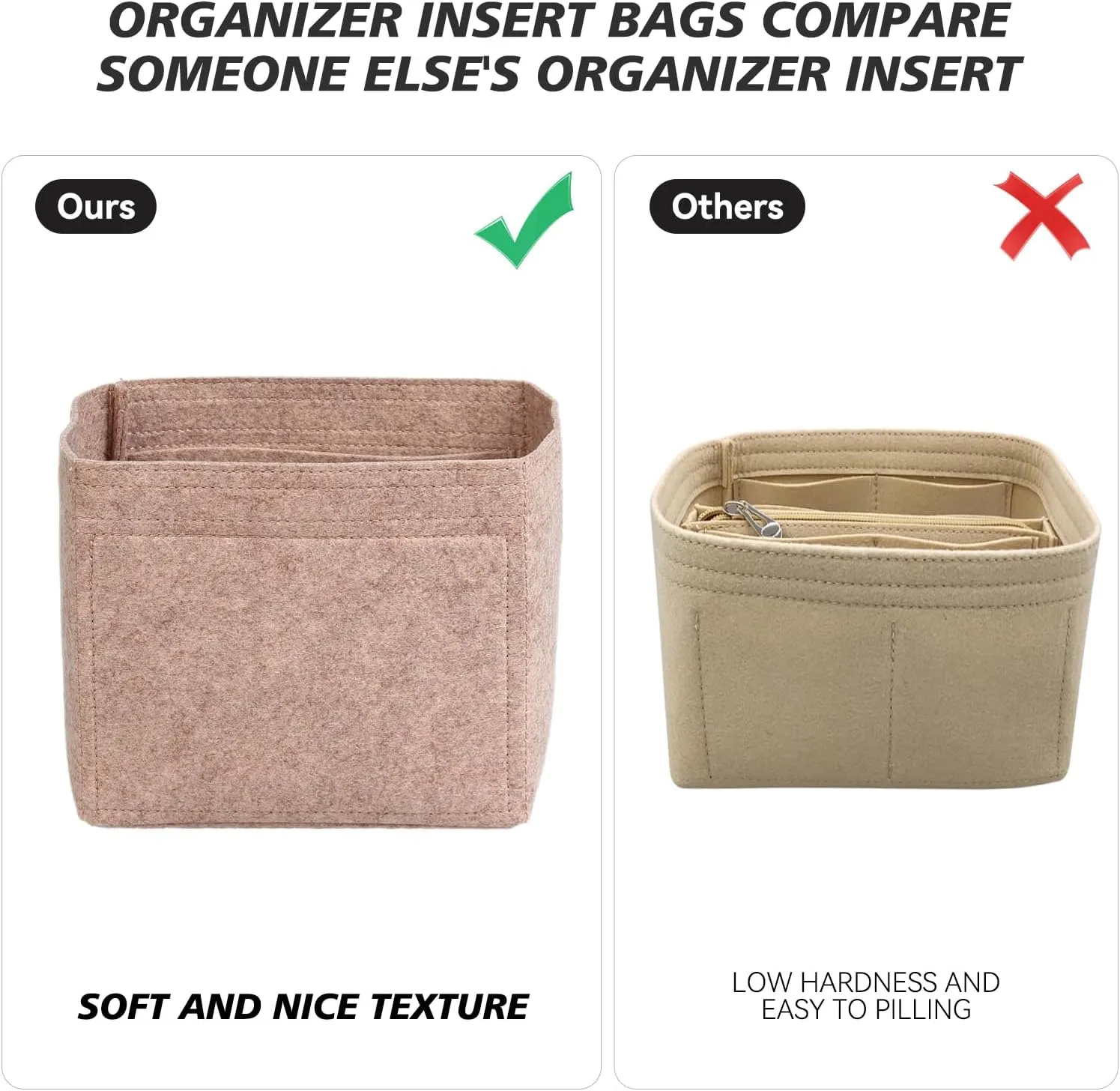 jiesinlov Purse Organizer Insert for Handbags,Felt Bag Organizers Fit Picotin 22 (Camel-22)