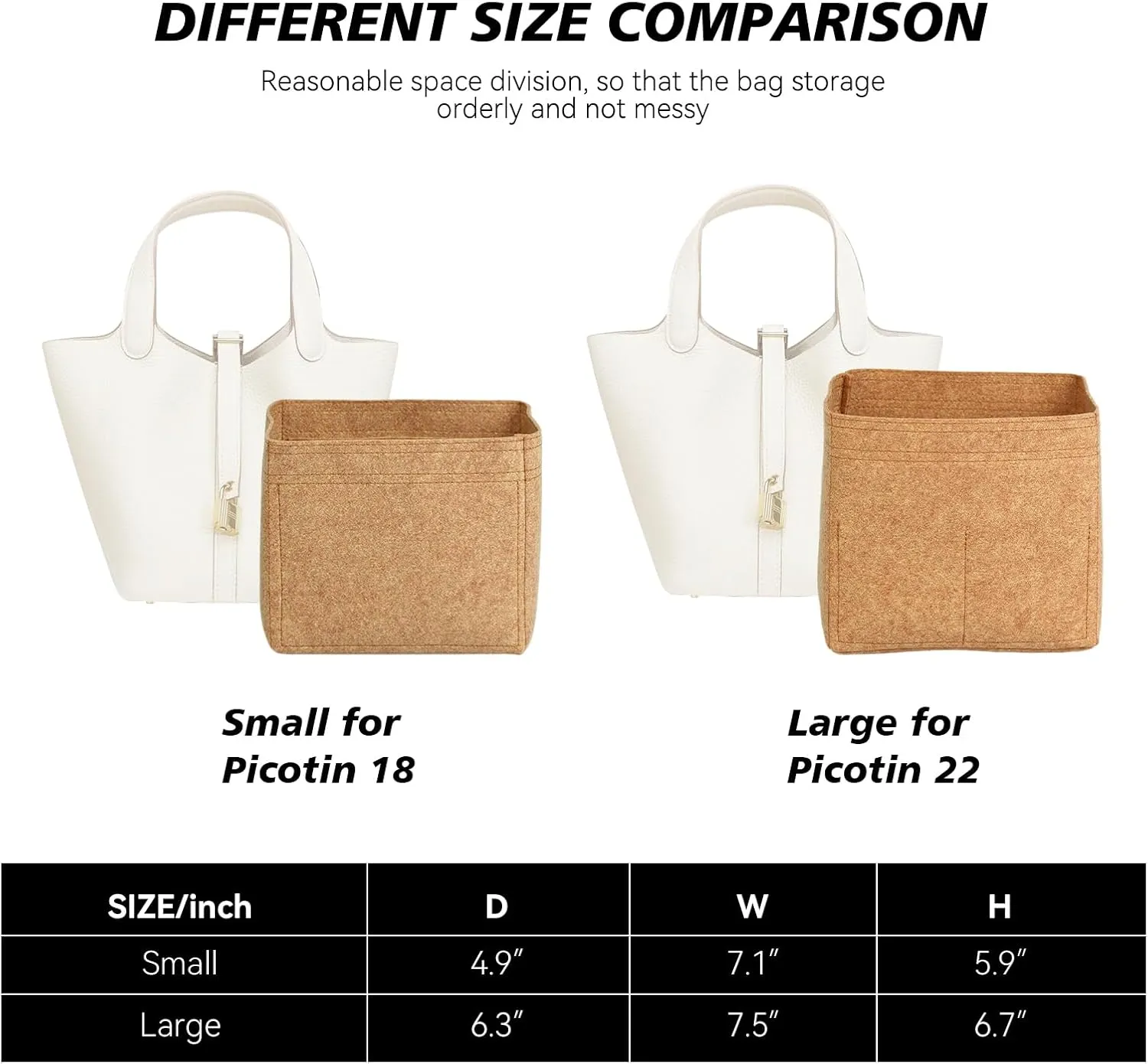 jiesinlov Purse Organizer Insert for Handbags,Felt Bag Organizers Fit Picotin 22 (Camel-22)