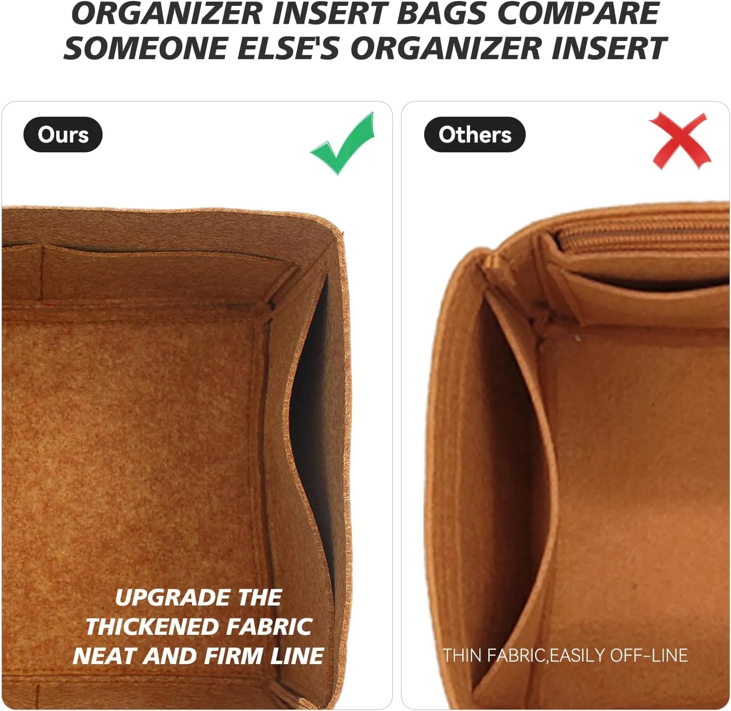 jiesinlov Purse Organizer Insert for Handbags,Felt Bag Organizers Fit Picotin 22 (Camel-22)