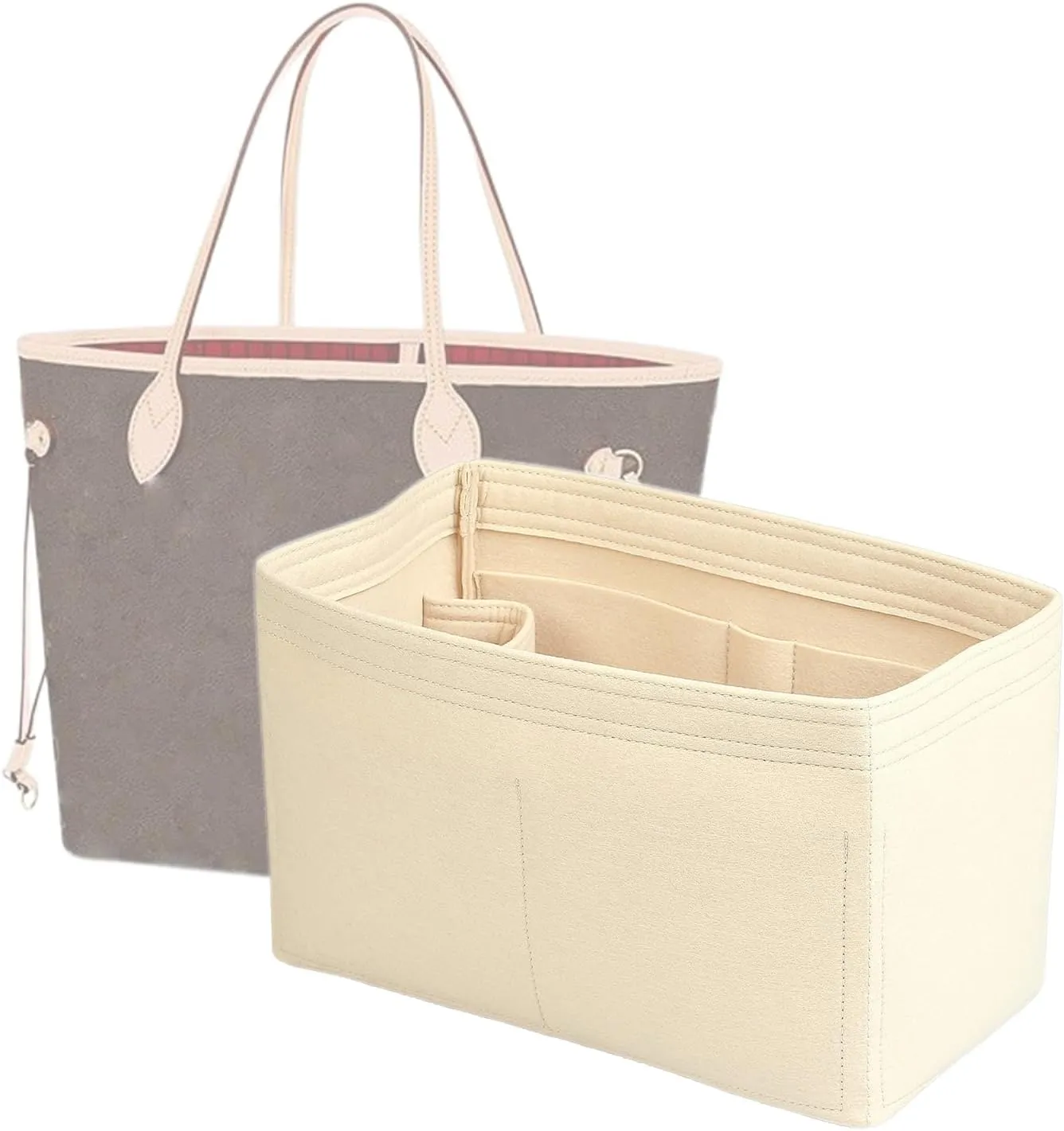 jiesinlov Purse Organizer Insert for Handbags,Felt Bag Organizers Fit Tote Neverfull MM(Beige-M)