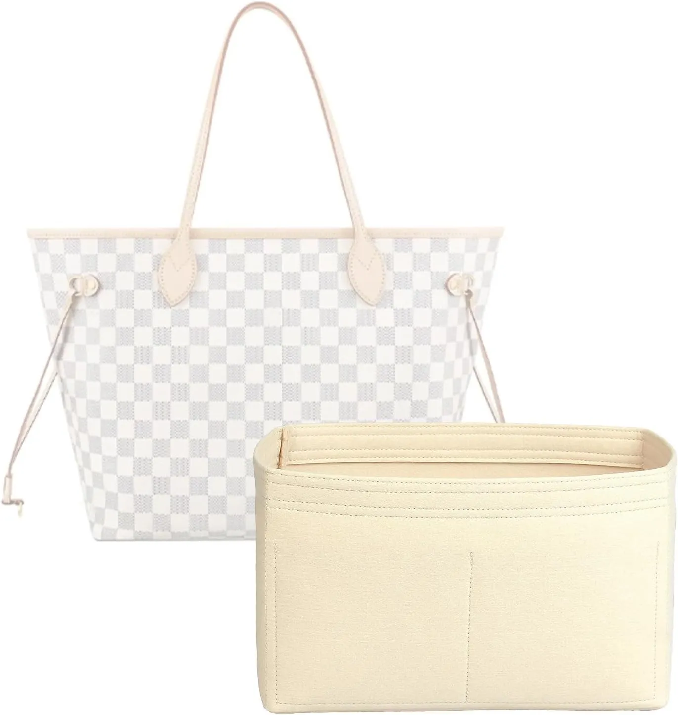 jiesinlov Purse Organizer Insert for Handbags,Felt Bag Organizers Fit Tote Neverfull MM(Beige-M)