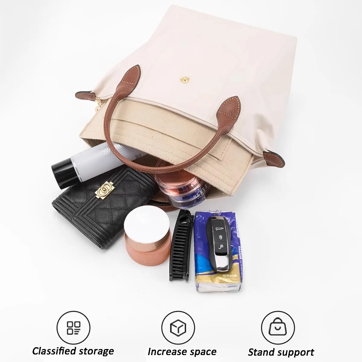 jiesinlov Purse Organizer Insert for Handbags,Felt Bag Organizers Suitable for Le Pliage Small (Felt-Small)
