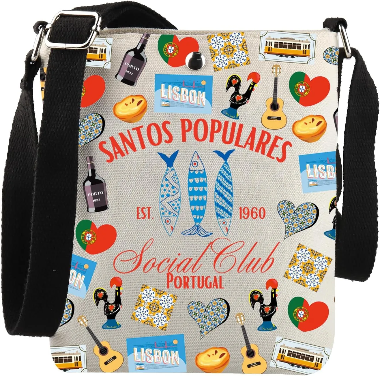 JNIAP Portuguese Gifts Santos Populares Social Club Crossbody Bag Sardine Tin Fish Gift