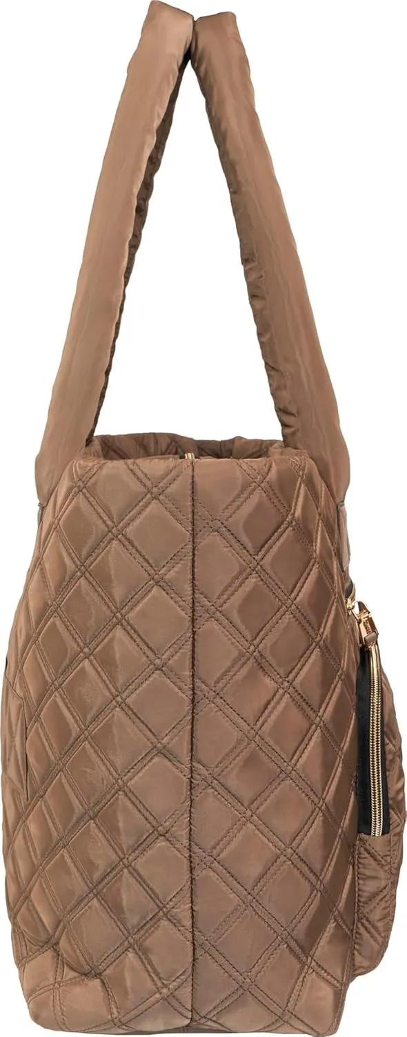 Joan & David 21 Inch Diamond Quilted Nylon Workbook Tote (Taupe)