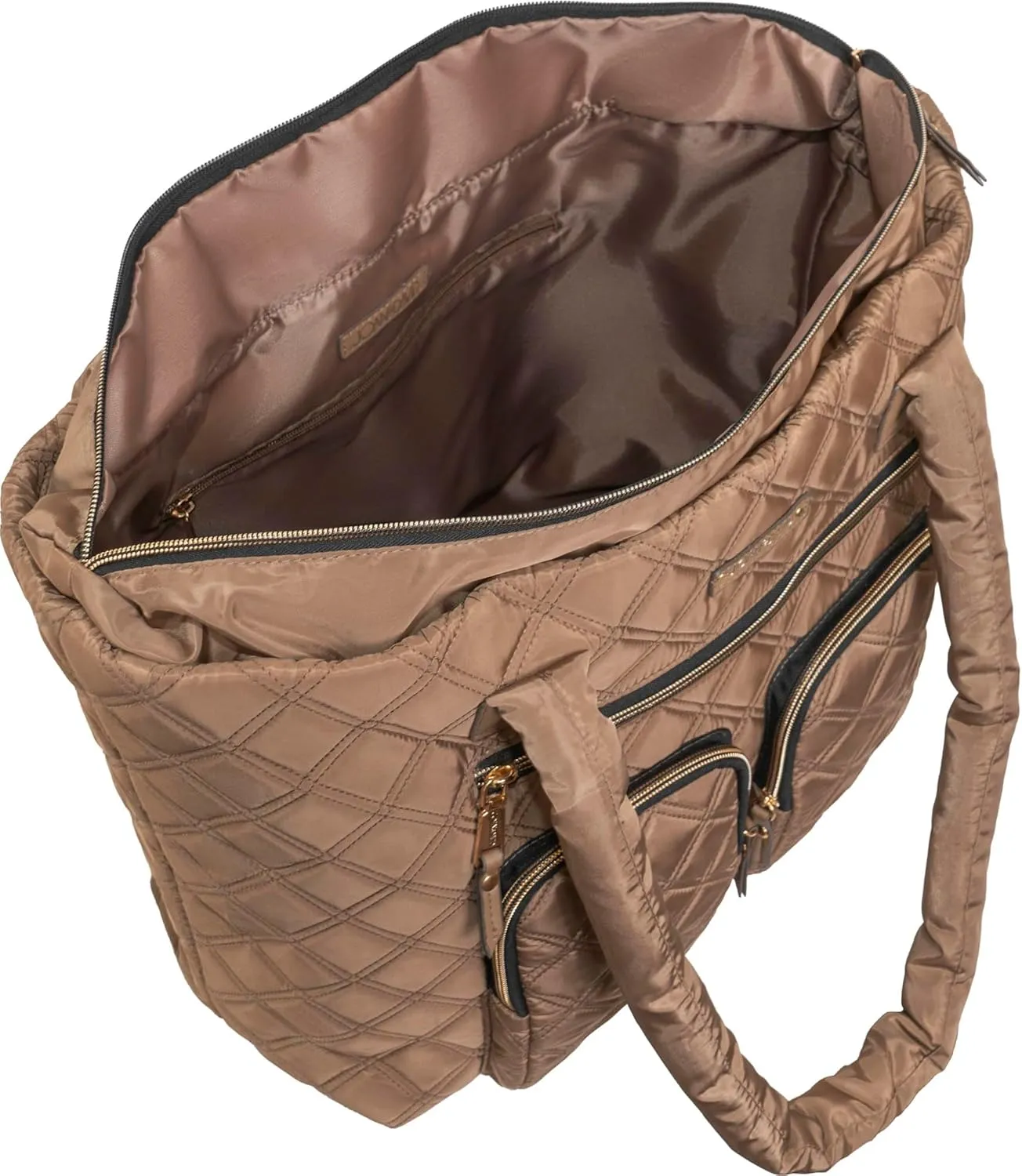 Joan & David 21 Inch Diamond Quilted Nylon Workbook Tote (Taupe)