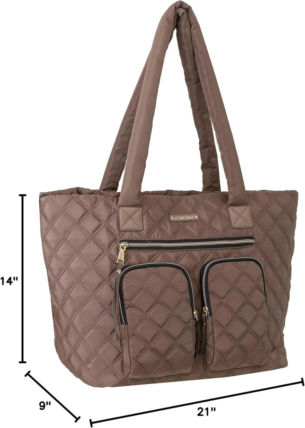Joan & David 21 Inch Diamond Quilted Nylon Workbook Tote (Taupe)