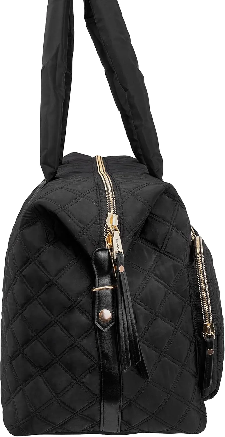 Joan & David 22 Inch Diamond Quilted Nylon Weekender Duffle (Black)