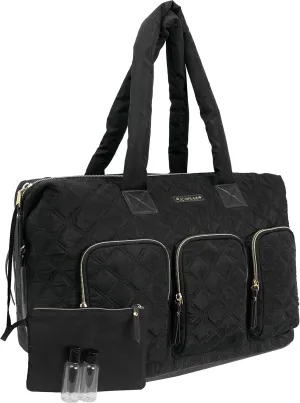 Joan & David 22 Inch Diamond Quilted Nylon Weekender Duffle (Black)