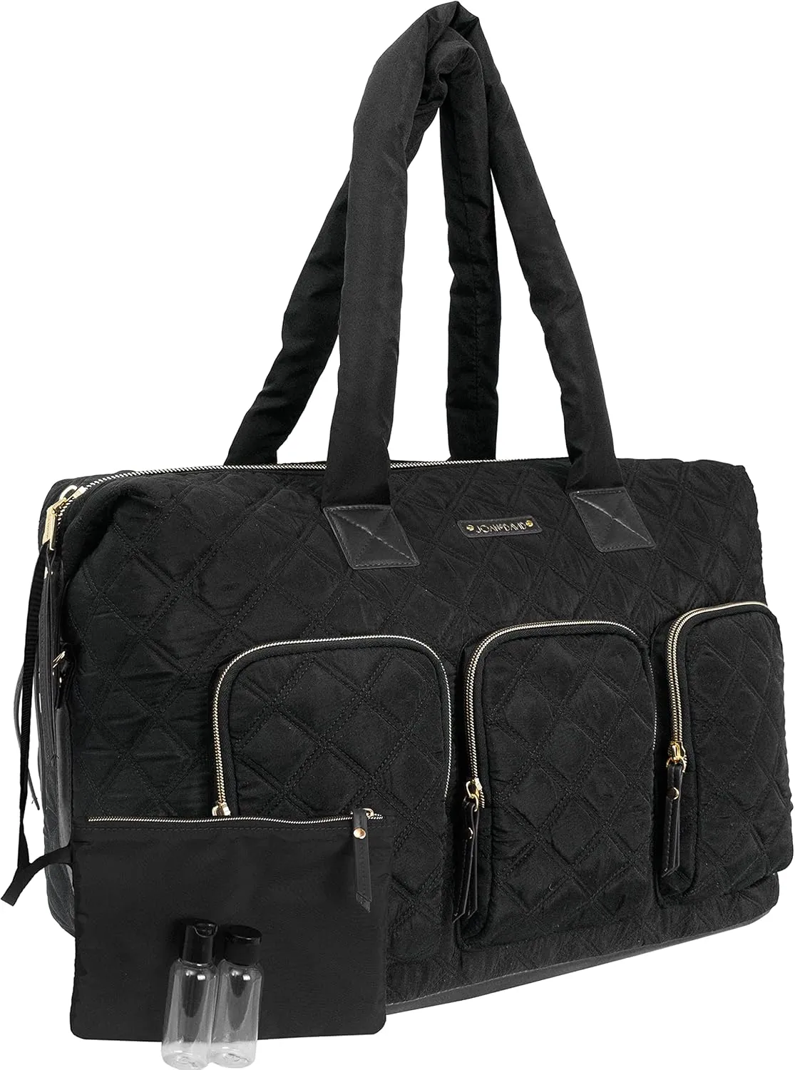 Joan & David 22 Inch Diamond Quilted Nylon Weekender Duffle (Black)