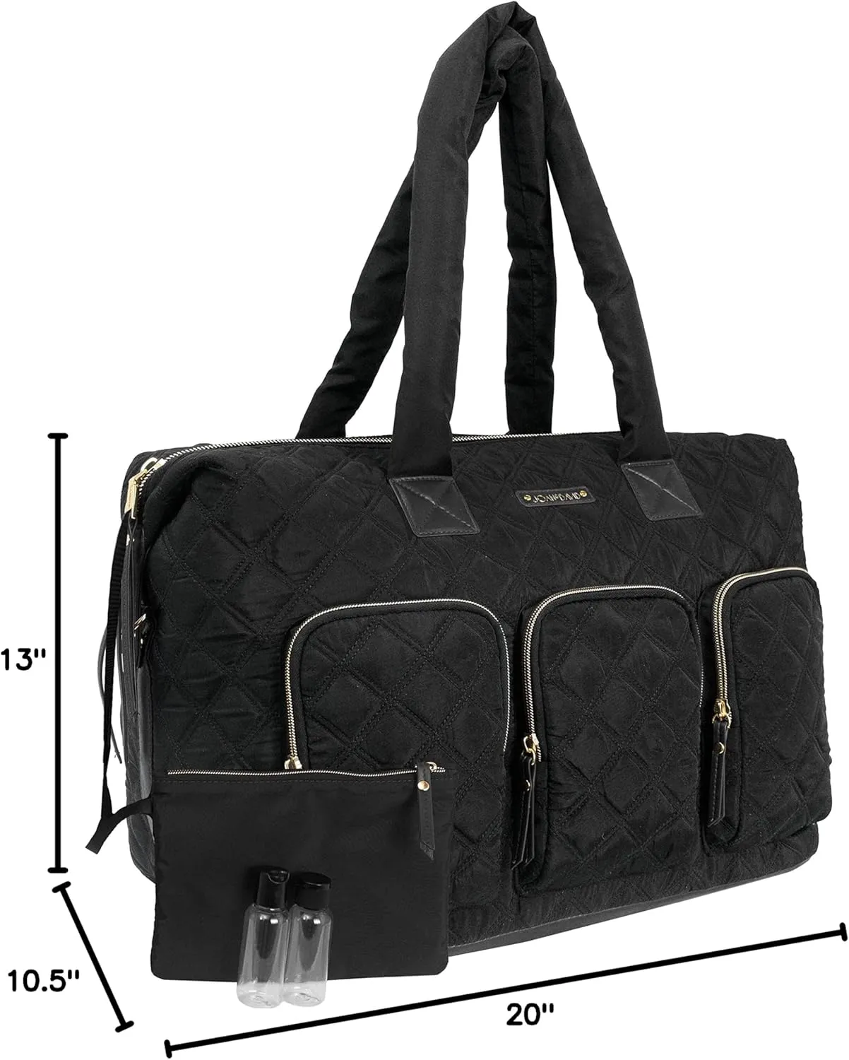 Joan & David 22 Inch Diamond Quilted Nylon Weekender Duffle (Black)