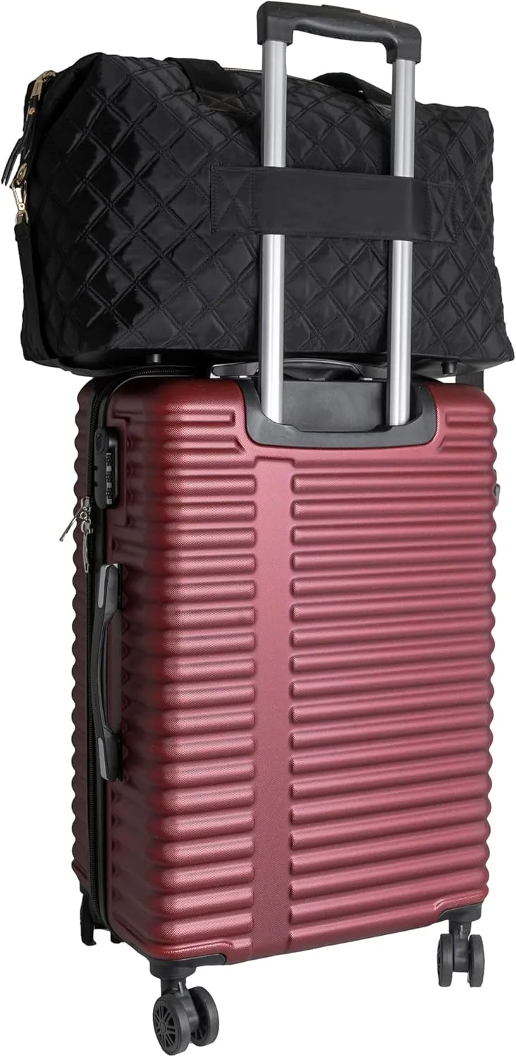 Joan & David 22 Inch Diamond Quilted Nylon Weekender Duffle (Black)