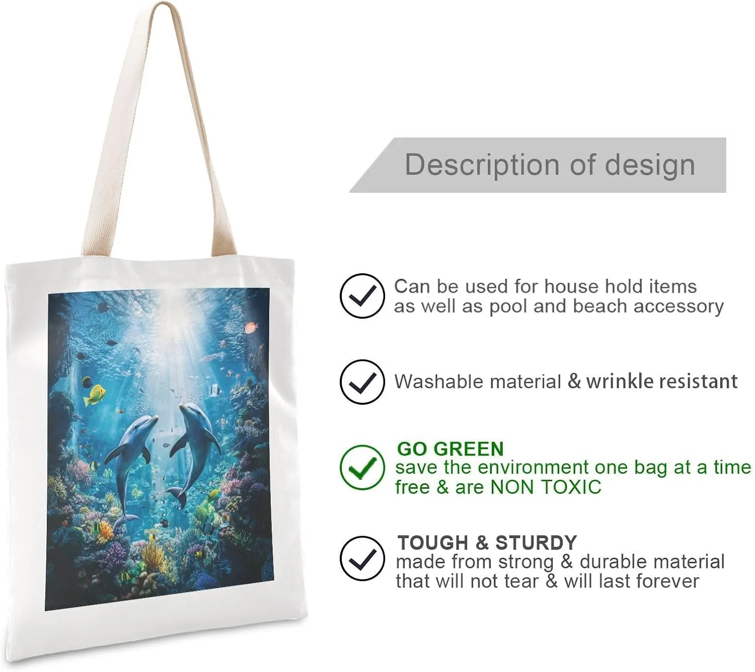 JSTEL Canvas Tote Bag for Women with Pocket,Canvas Tote Purse Shopping Bag