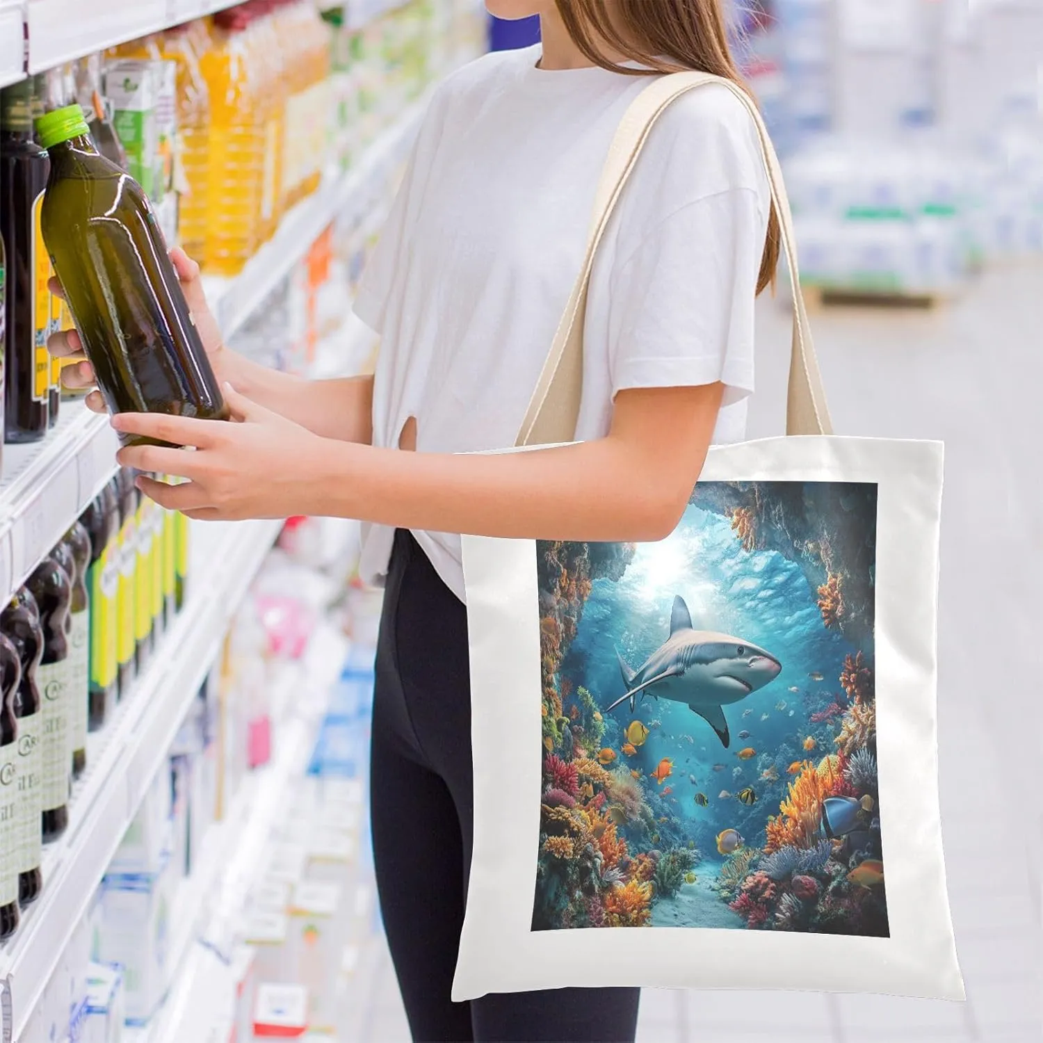 JSTEL Canvas Tote Bag for Women with Pocket,Canvas Tote Purse Shopping Bag