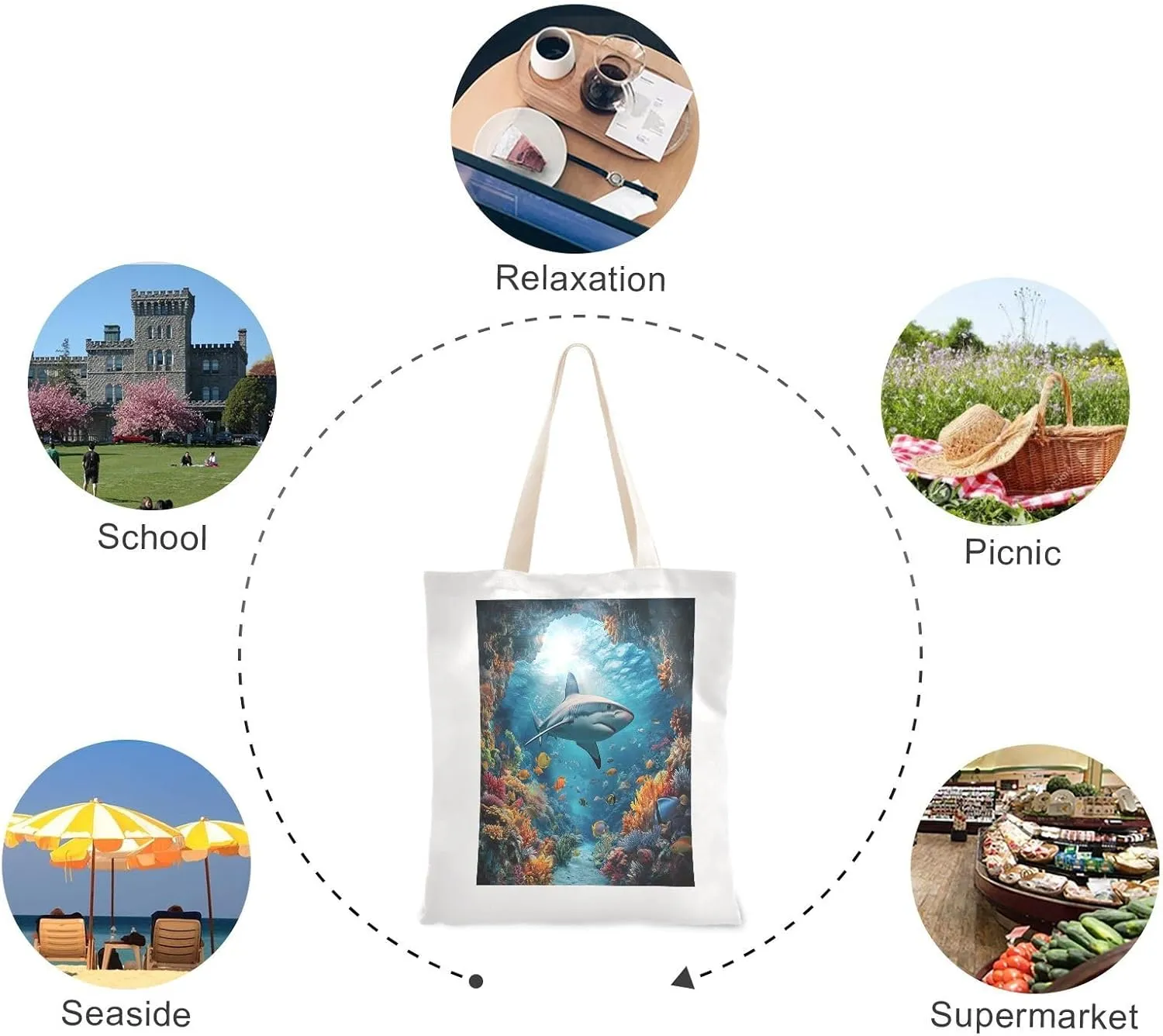 JSTEL Canvas Tote Bag for Women with Pocket,Canvas Tote Purse Shopping Bag