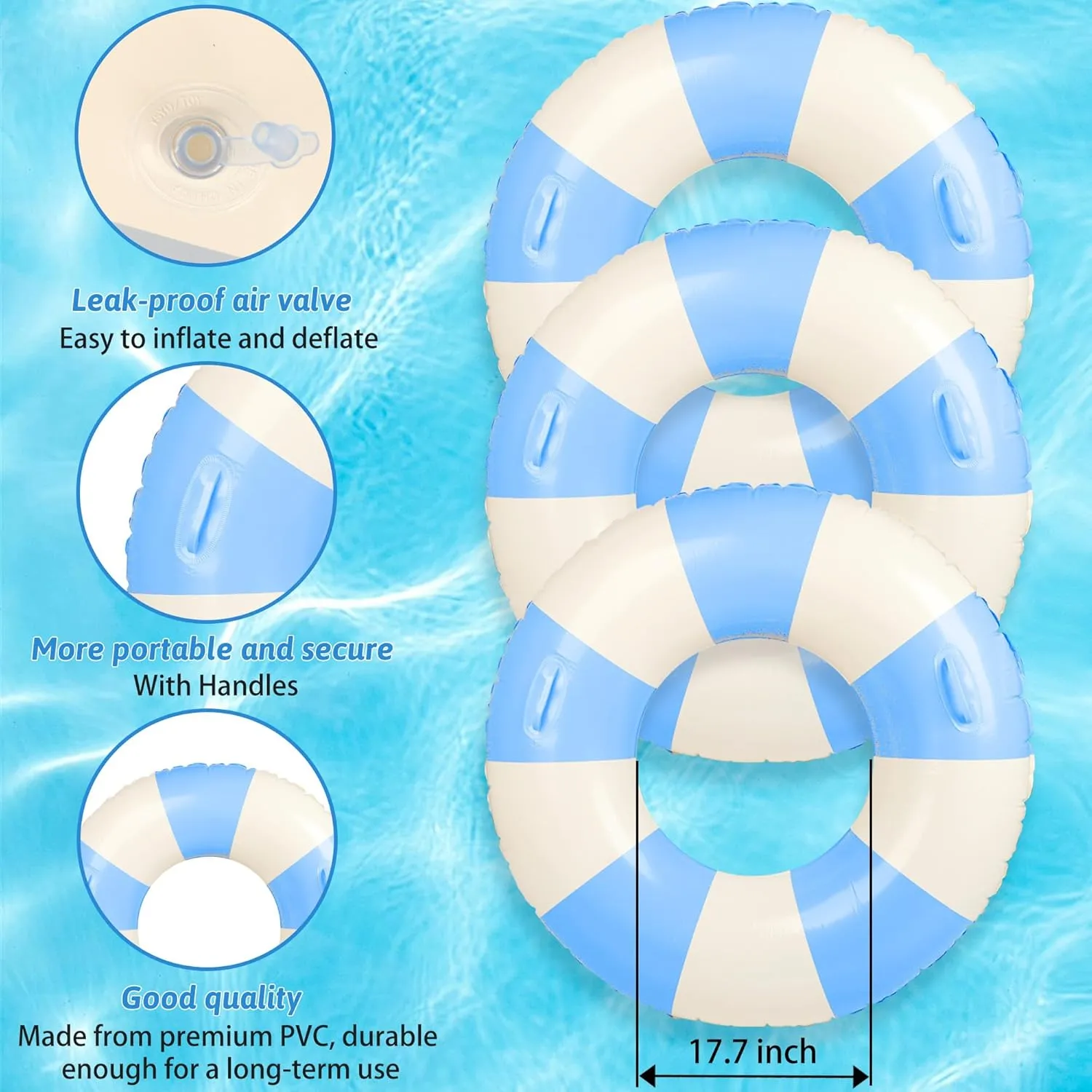 Jumbo Swim Ring with Handles for Adults 40 Inch Swimming Ring Classic Striped Pool Floats Inflatable Tube for Summer Pool Beach Bachelorette Wedding Party Decor