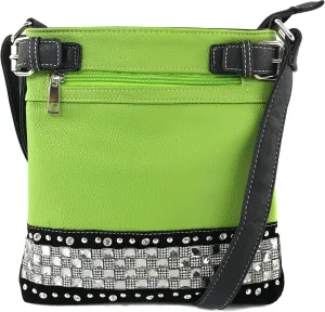 Justin West Concealed Carry Rhinestone Bling Crystal Pastel Zipper Messenger Cross Body Handbag Purse