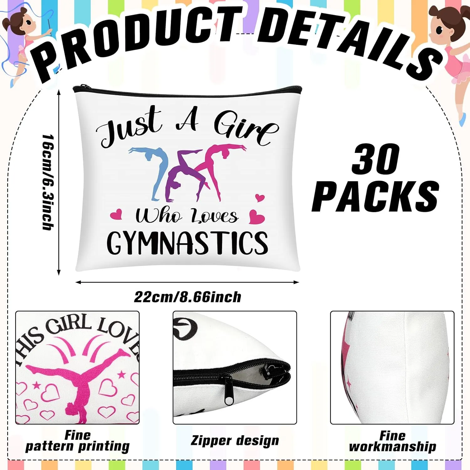 Kacctyen 30 Pcs Gymnastics Makeup Bag Inspirational Gymnastics Lover Gifts for Women Gymnast Cosmetic Bag Gymnast Stuff for Women Girls Coach Friend Coworker Birthday Party Favors