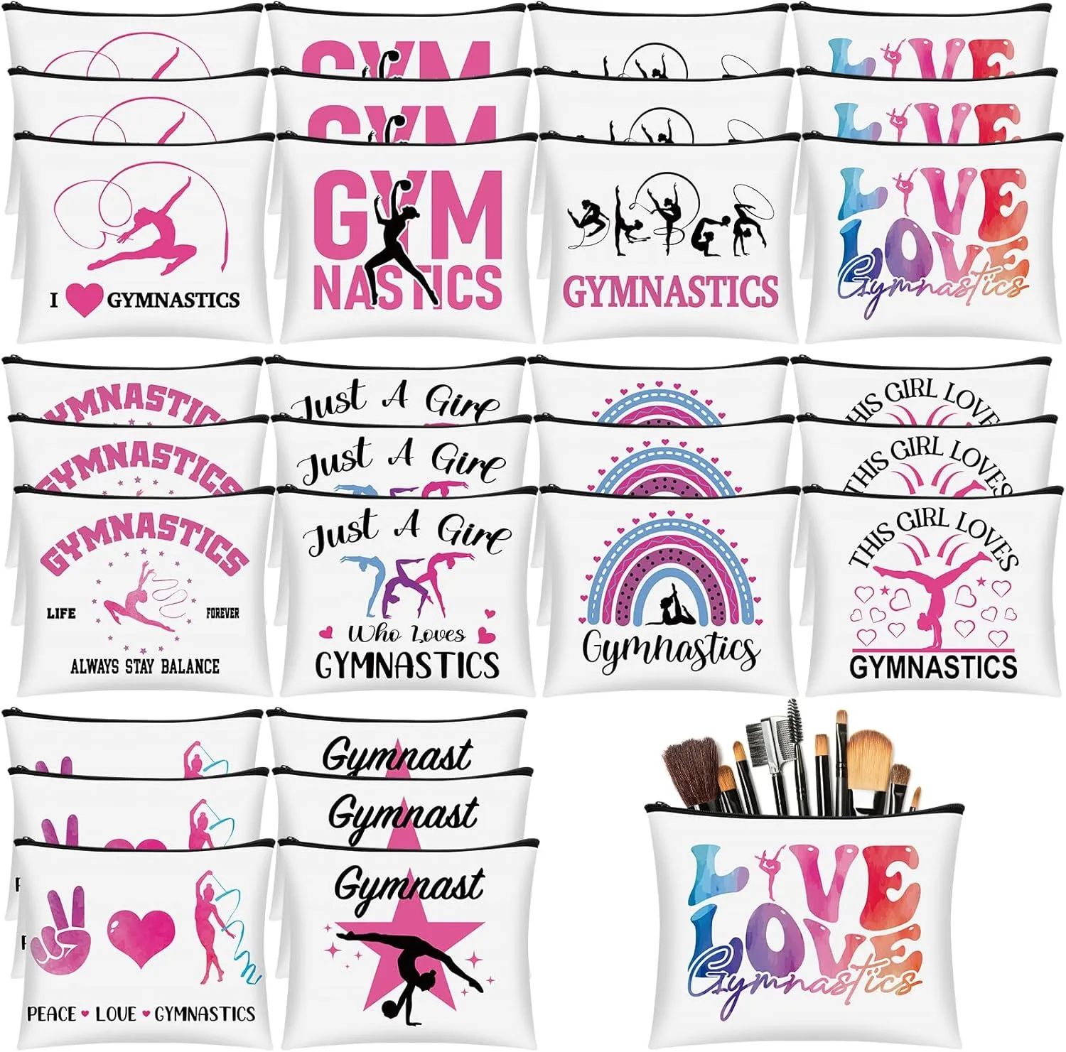 Kacctyen 30 Pcs Gymnastics Makeup Bag Inspirational Gymnastics Lover Gifts for Women Gymnast Cosmetic Bag Gymnast Stuff for Women Girls Coach Friend Coworker Birthday Party Favors