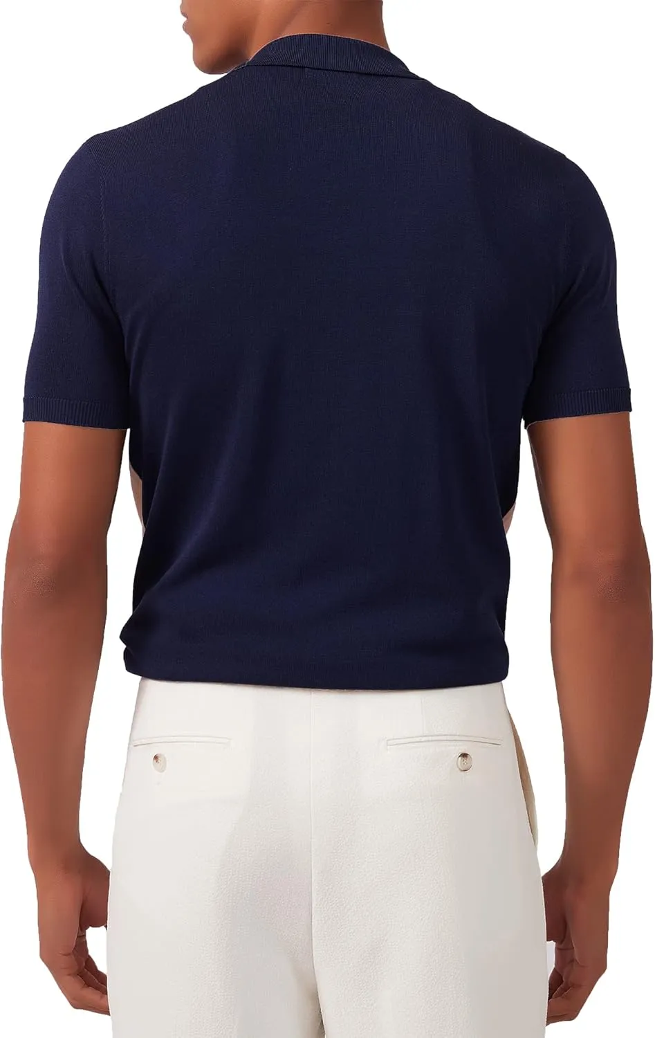 Kallspin Men's Vintage Knit Polo Shirt Short Sleeve Striped Button Down Knitting Golf Shirts