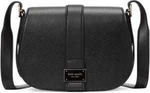 kate spade new york Nouveau Textured Leather Medium Saddle Bag, Black