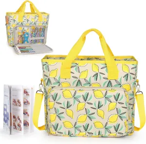 Katech Crochet Bag with Beginner Crochet Books, Large Capacity Yarn Storage Organizer Crochet Tote Bag for Carry Projects Crochet Supplies Knitting Accessories, Yarn Storage Bag with Shoulder Strap