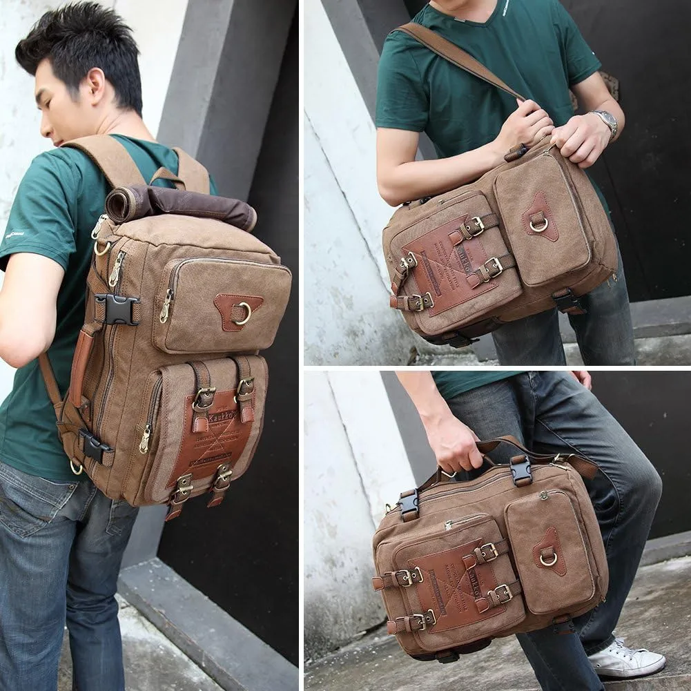 KAUKKO Outdoor Travel Men Backpack Hiking Camping Canvas Rucksack (Canvas Khaki)