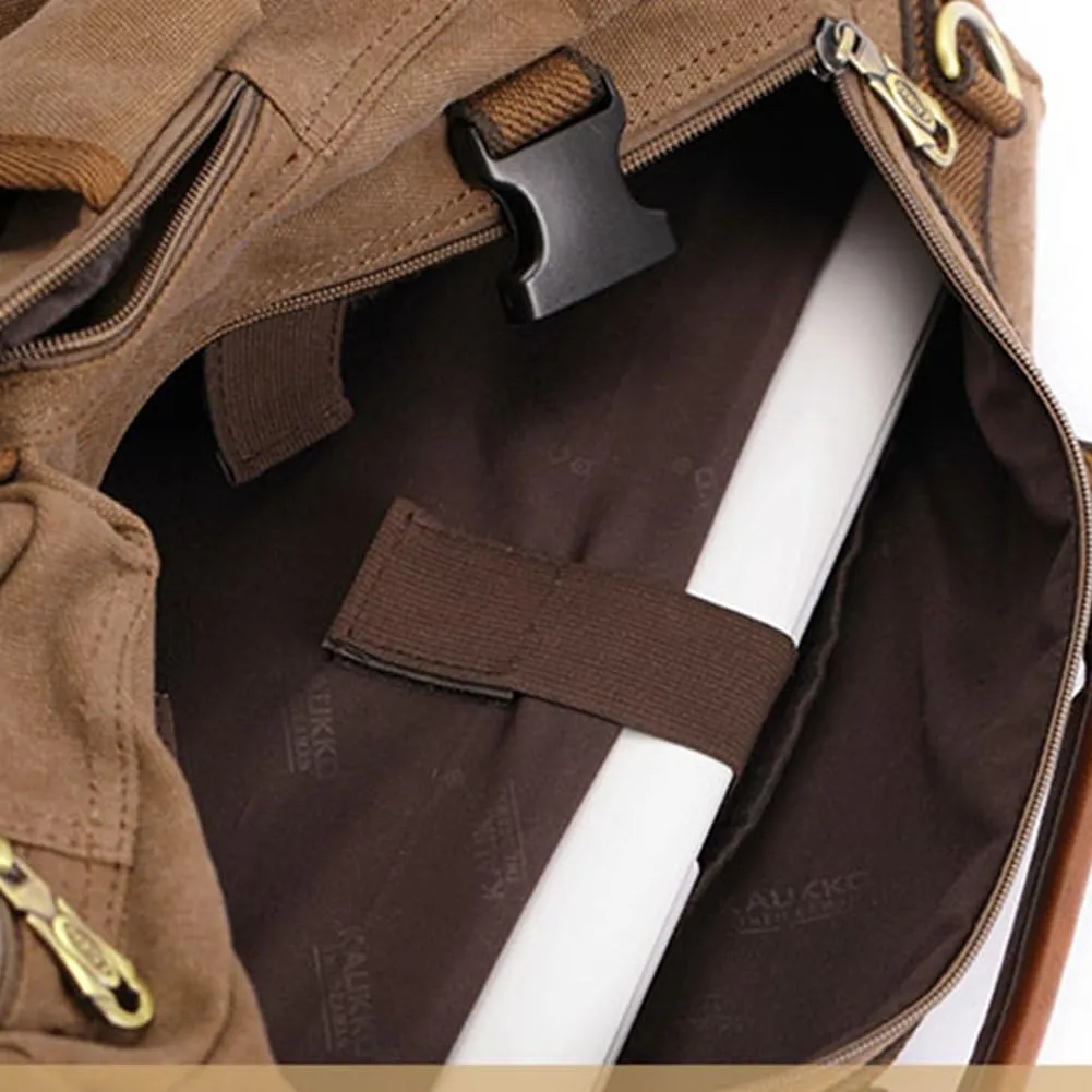 KAUKKO Outdoor Travel Men Backpack Hiking Camping Canvas Rucksack (Canvas Khaki)