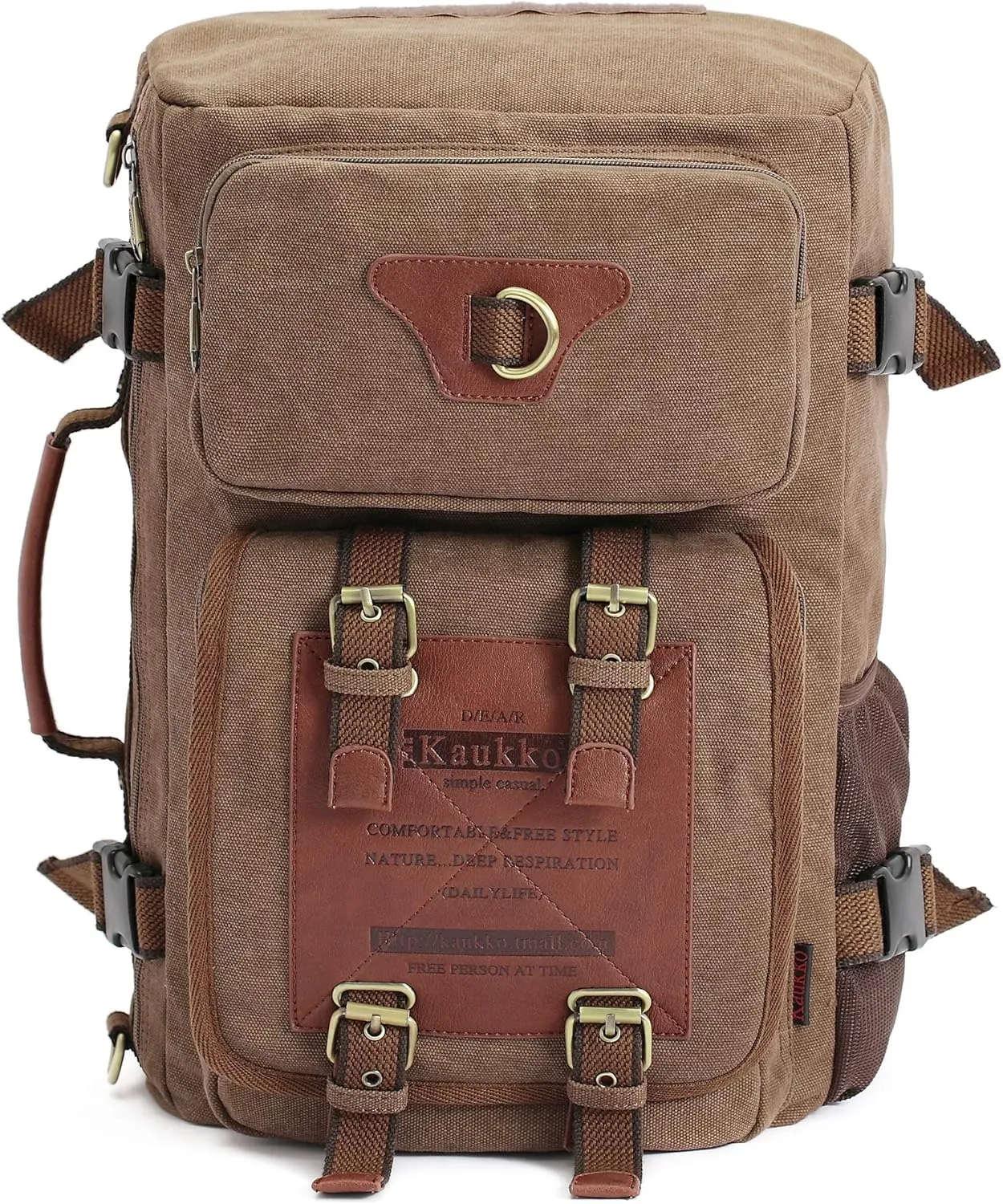 KAUKKO Outdoor Travel Men Backpack Hiking Camping Canvas Rucksack (Canvas Khaki)