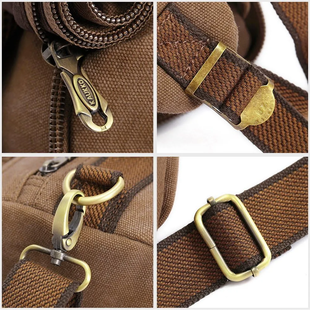 KAUKKO Outdoor Travel Men Backpack Hiking Camping Canvas Rucksack (Canvas Khaki)