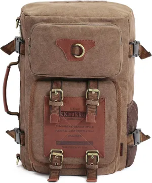 KAUKKO Outdoor Travel Men Backpack Hiking Camping Canvas Rucksack (Canvas Khaki)