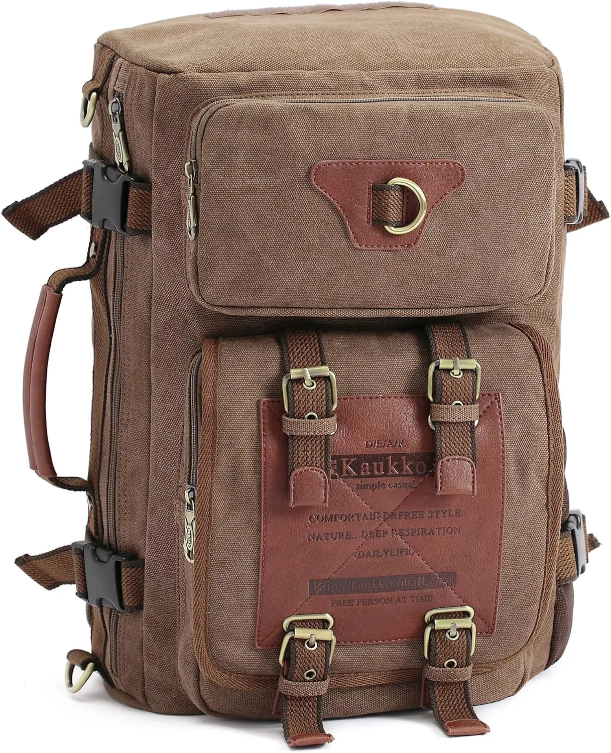 KAUKKO Outdoor Travel Men Backpack Hiking Camping Canvas Rucksack (Canvas Khaki)